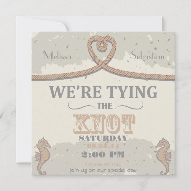 Invitation Nautical Beach Sand Heart Noir (Devant)