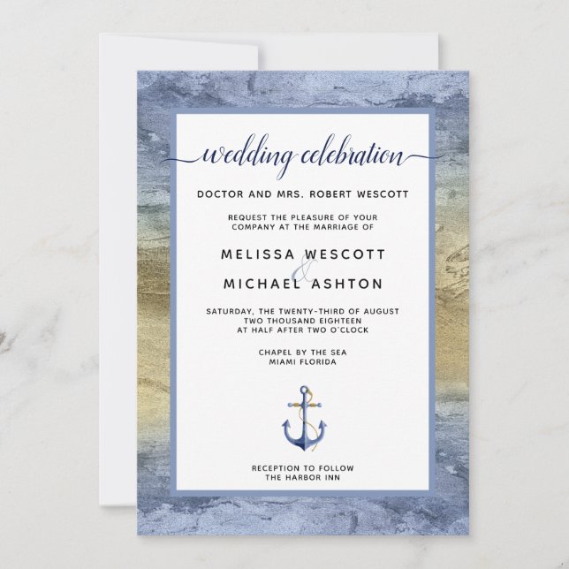 Invitation #Nautical Blue & Gold Event / Florida Mariage (Devant)