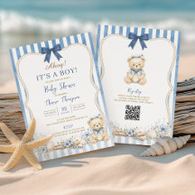 Nautical Boy Marin Ourson QR Baby Shower