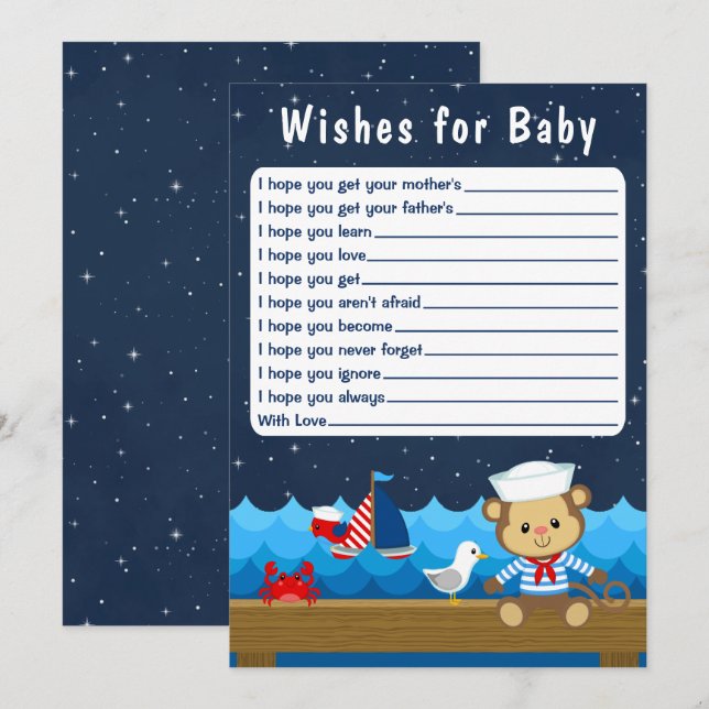 Invitation Nautical Boy Monkey Red et Navy Wives For Baby (Devant / Derrière)