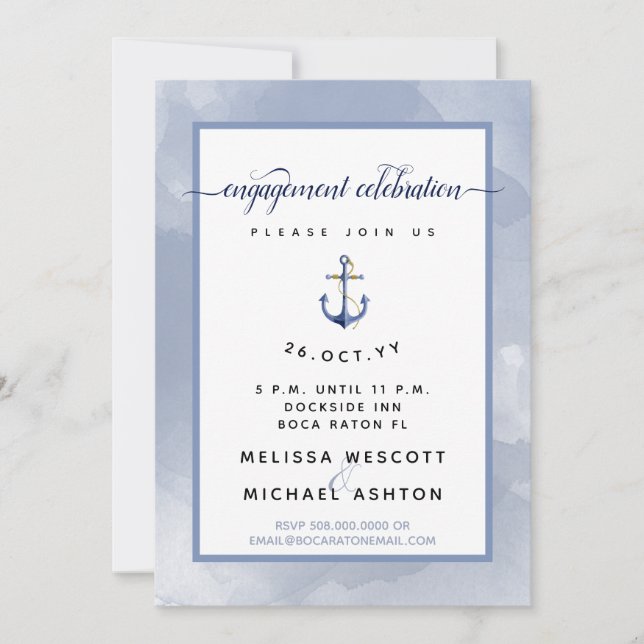Invitation #Nautical Engagement Party Blue Aquarelle (Devant)