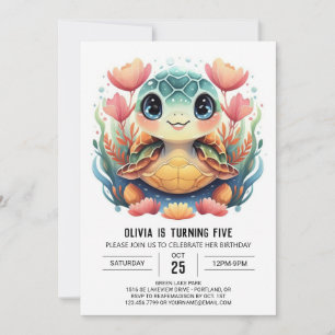 Invitation Nautical Happy Turtle Girl Anniversaire