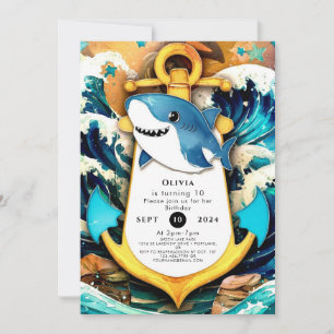 Invitation Nautical Kids Boho Shark Anniversaire
