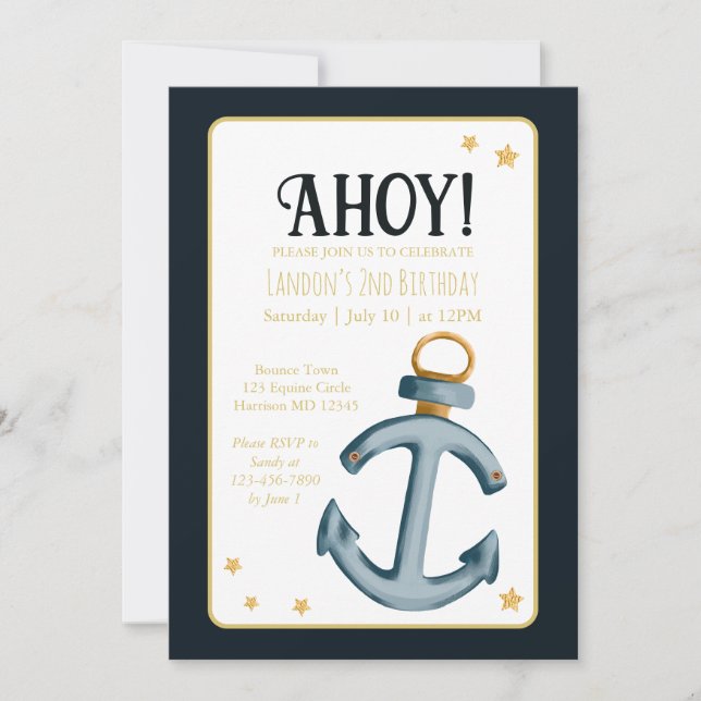 Invitation Nautical Navy Blue Ahoy Anniversaire (Devant)