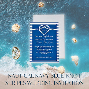 Invitation Nautical Navy Blue Tying Knot Stripes Mariage