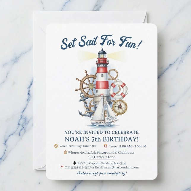 Invitation Nautical Ocean Beacon Party Invite (Perfect for little sailors.)