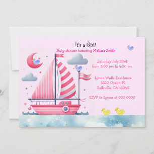 Invitation Nautical Pink Sailboat bébé fille douche Invitatio