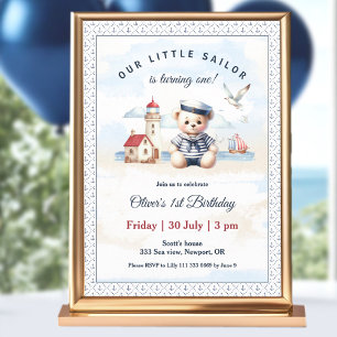 Invitation Nautical Sailor Cute Bear 1er anniversaire Invitat