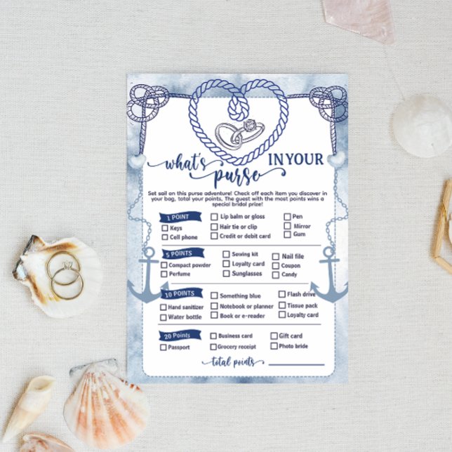 Invitation Nautical What in Your Purse Game Bridal Shower (Nautical What in Your Purse Game wedding activities fun beach theme anchor cord  digital download   )