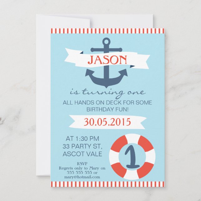 Invitation Nautique 1er anniversaire Boys (Devant)