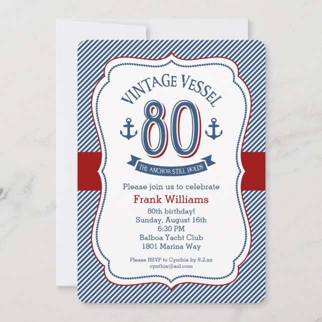 Invitation Nautique 80e anniversaire (Devant)