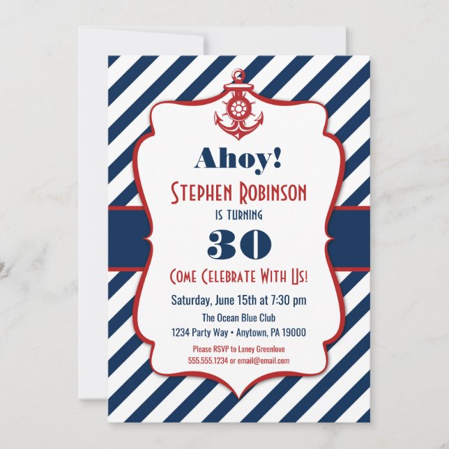 Invitation Nautique Anniversaire - Adulte Mens Anc (Devant)