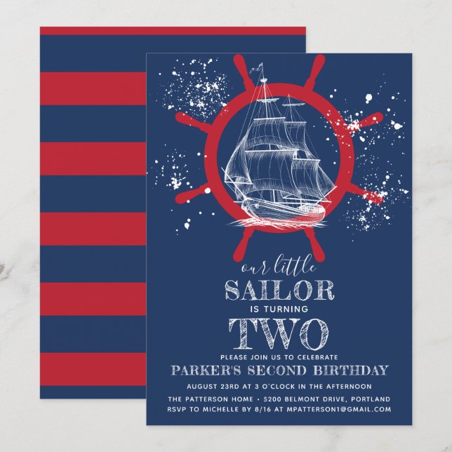 Invitation Nautique Anniversaire bleu (Devant / Derrière)