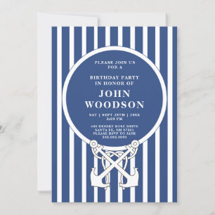 Invitation Nautique Anniversaire Bleu Ancre