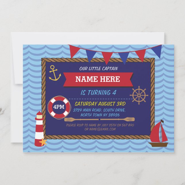 Invitation Nautique Anniversaire Fête nautique Bateaux à voil (Devant)