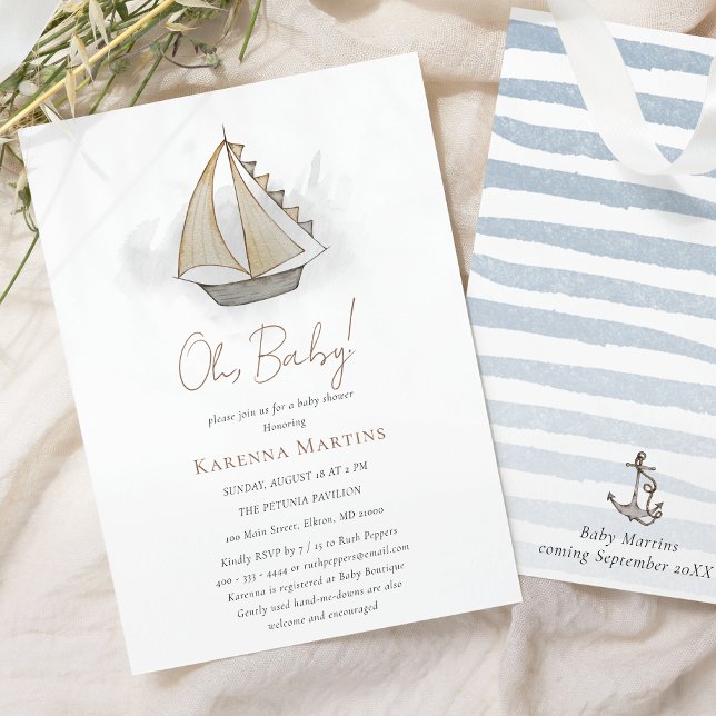 Invitation Nautique Aventure Blanc Oh Baby shower (Créateur téléchargé)