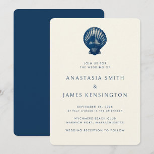 Invitation Nautique Bleu Coquille de mer élégant Mariage mode