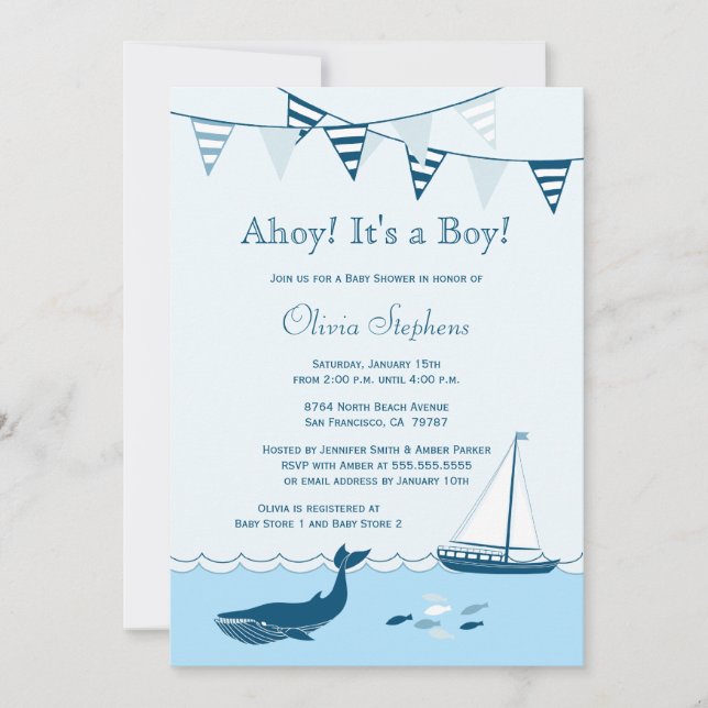 Invitation nautique bleue de douche de bébé de (Devant)