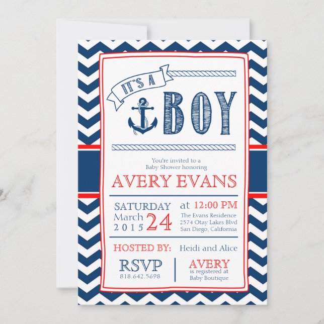 Invitation Nautique c'est un baby shower de garçon avec (Devant)
