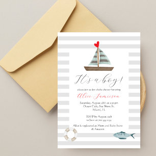 Invitation Nautique C'est un garçon Aquarelle Baby Shower