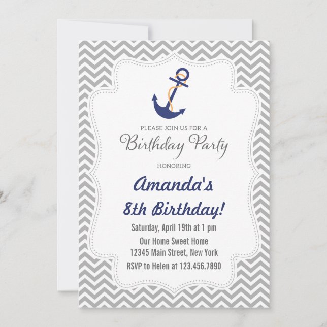 Invitation nautique d'anniversaire d'Ancre (Devant)