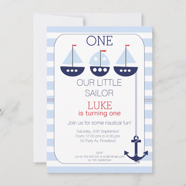 Invitation nautique d'anniversaire de bateaux à (Devant)
