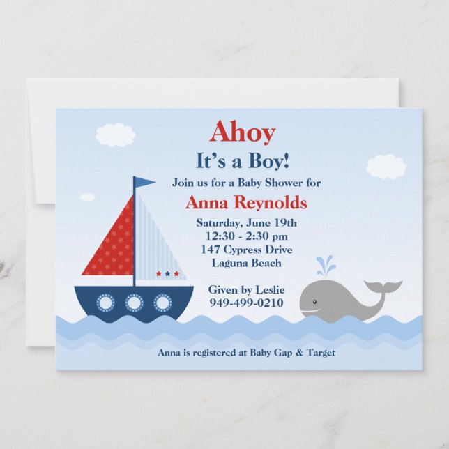 Invitation nautique de baby shower (Devant)