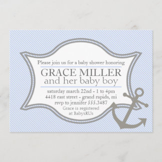 Invitation nautique de baby shower bleu-clair et