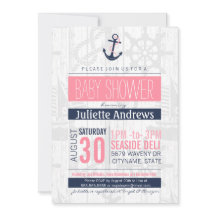 Invitation nautique de baby shower, bleu rose de