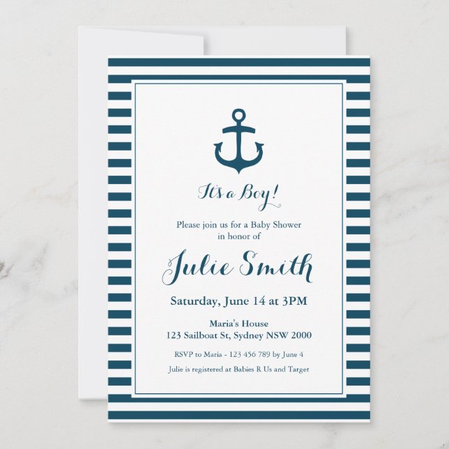 Invitation nautique de baby shower de marine (Devant)