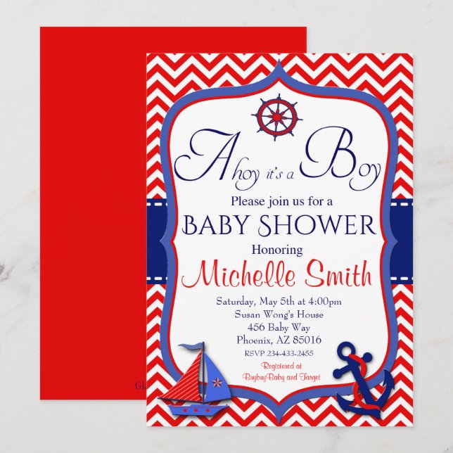 Invitation nautique de baby shower, oh c'est un (Devant / Derrière)