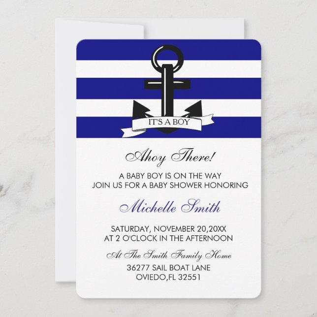 Invitation nautique de douche de bébé de marine (Devant)