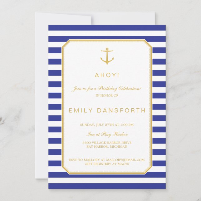 Invitation nautique de fête d'anniversaire de (Devant)