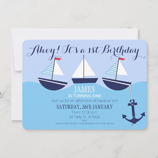 Invitation nautique de fête d'anniversaire du (Devant)
