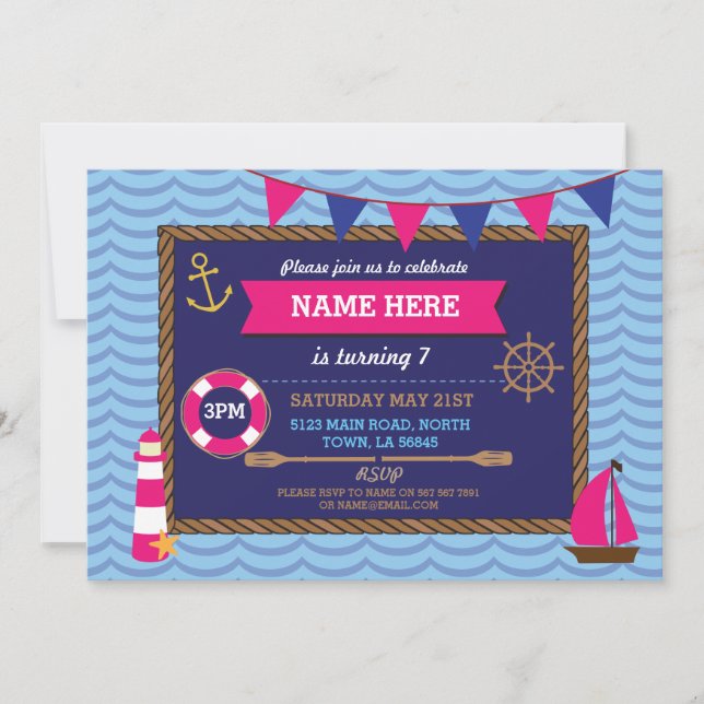 Invitation nautique de pirate de bateaux de marin (Devant)