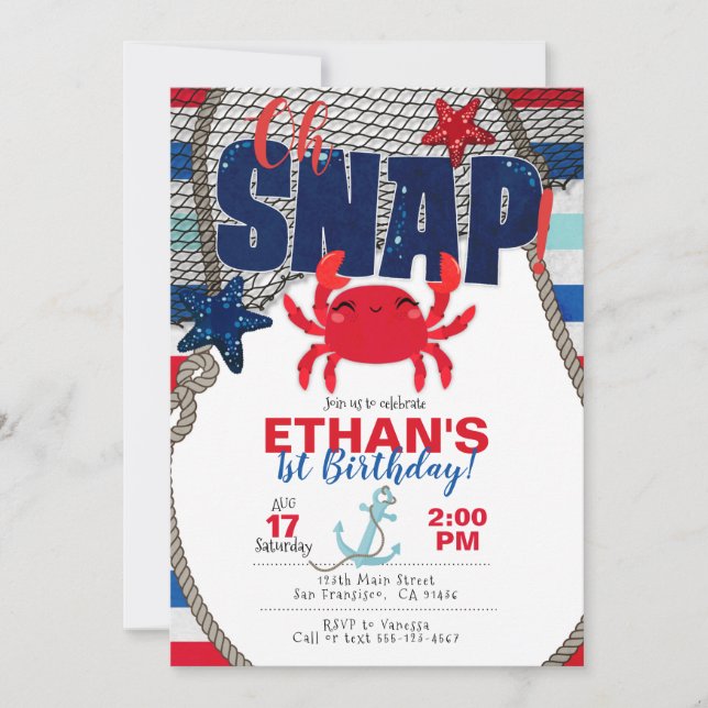 Invitation nautique, Invitation crabe pour Anniver (Devant)