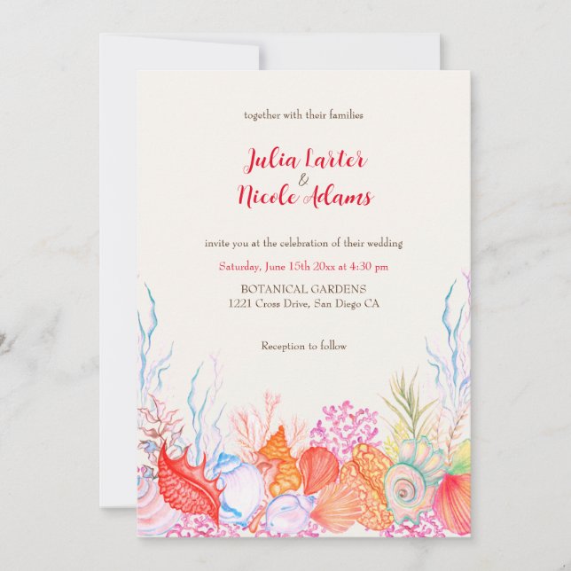 Invitation Nautique Marine Beach Sea Life Mariage d'aquarelle (Devant)