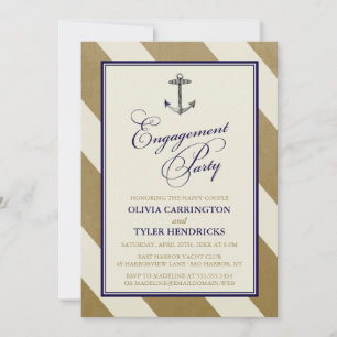 Invitation Nautique Marine & Gold Engagement Party