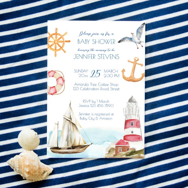 Invitation Nautique marine thème de voile garçon baby shower (Créateur téléchargé)