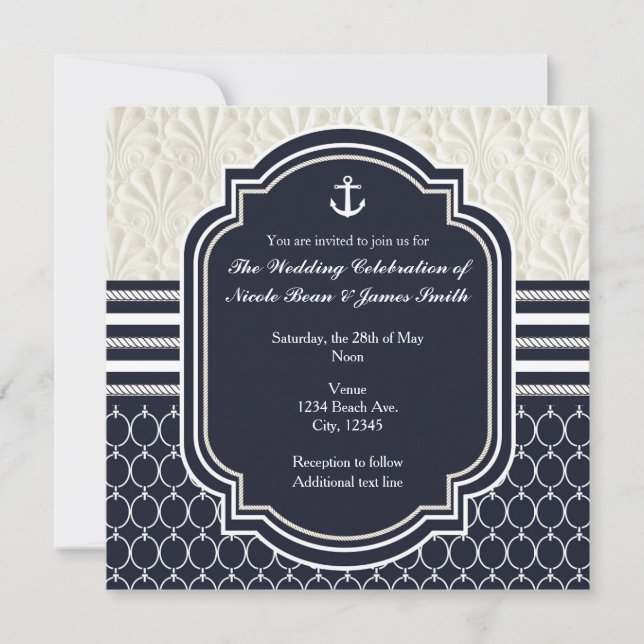 Invitation Nautique Marine & White Elegant Beach Mariage (Devant)