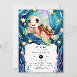 Invitation Nautique mignonne Aquarelle Tortue Anniversaire