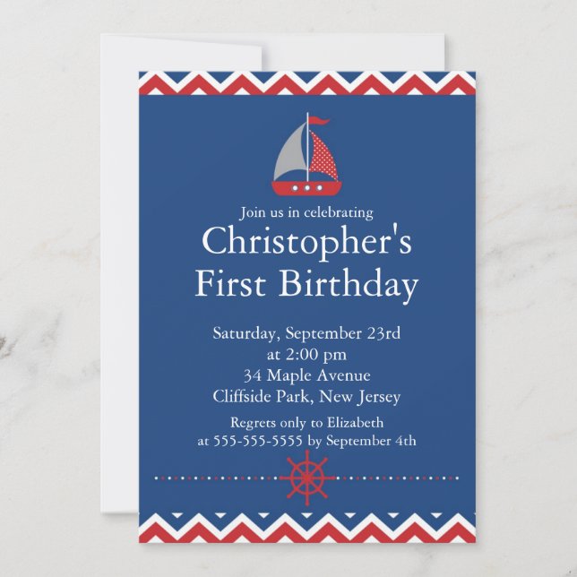 Invitation nautique moderne de fête d'anniversaire (Devant)