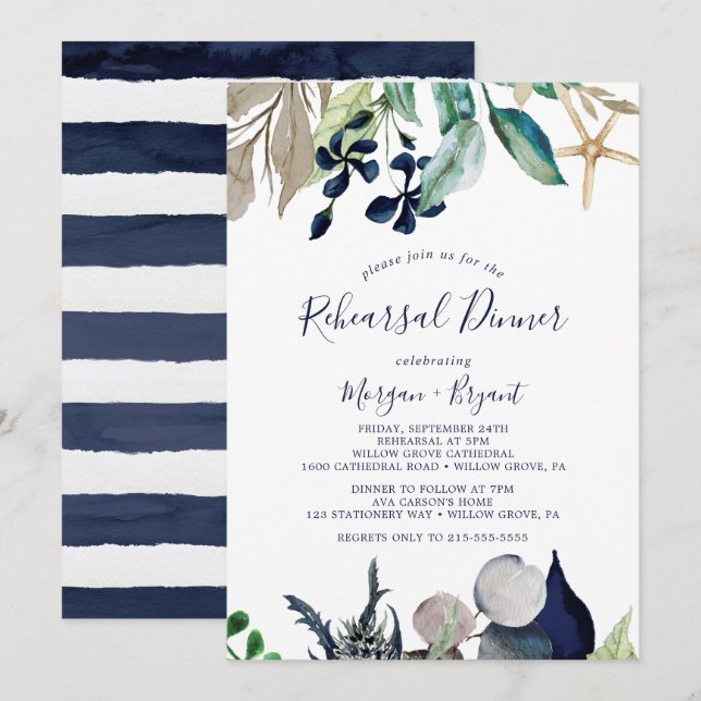 Invitation Nautique moderne | Dîner de répétition de verdure (Devant / Derrière)