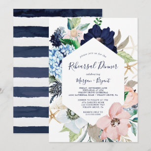Invitation Nautique moderne   Dîner de répétition florale