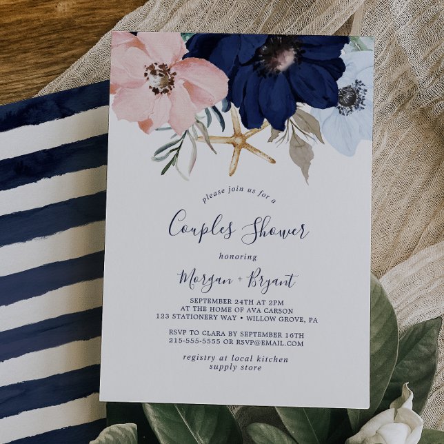 Invitation Nautique moderne | Douche Floral Couples (Créateur téléchargé)