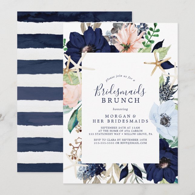 Invitation Nautique moderne | Floral Bridesmaids Brunch (Devant / Derrière)