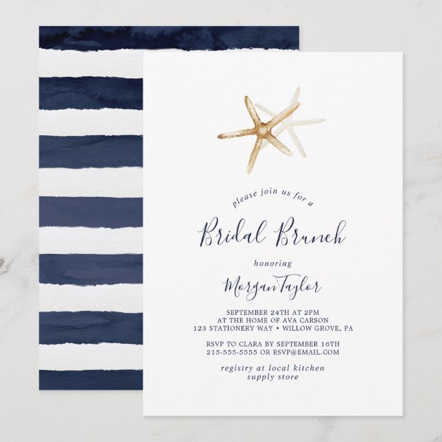 Invitation Nautique moderne | Starfish Bridal Brunch (Devant / Derrière)