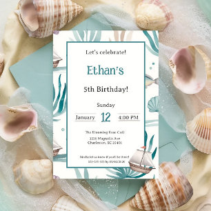 Invitation Nautique Océan Aquarelle Enfants Fête Anniversaire
