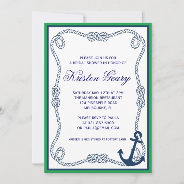 INVITATION NAUTIQUE VERTE ET MARINE (Devant)
