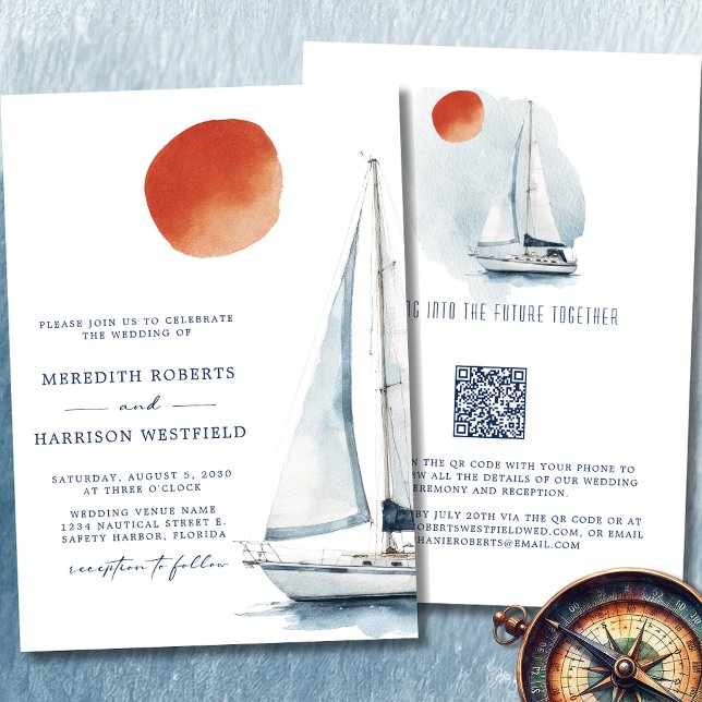 Invitation Naviguer dans l'avenir ensemble Mariage (Sailing Into The Future Together Sailboat Wedding Invitation 3)